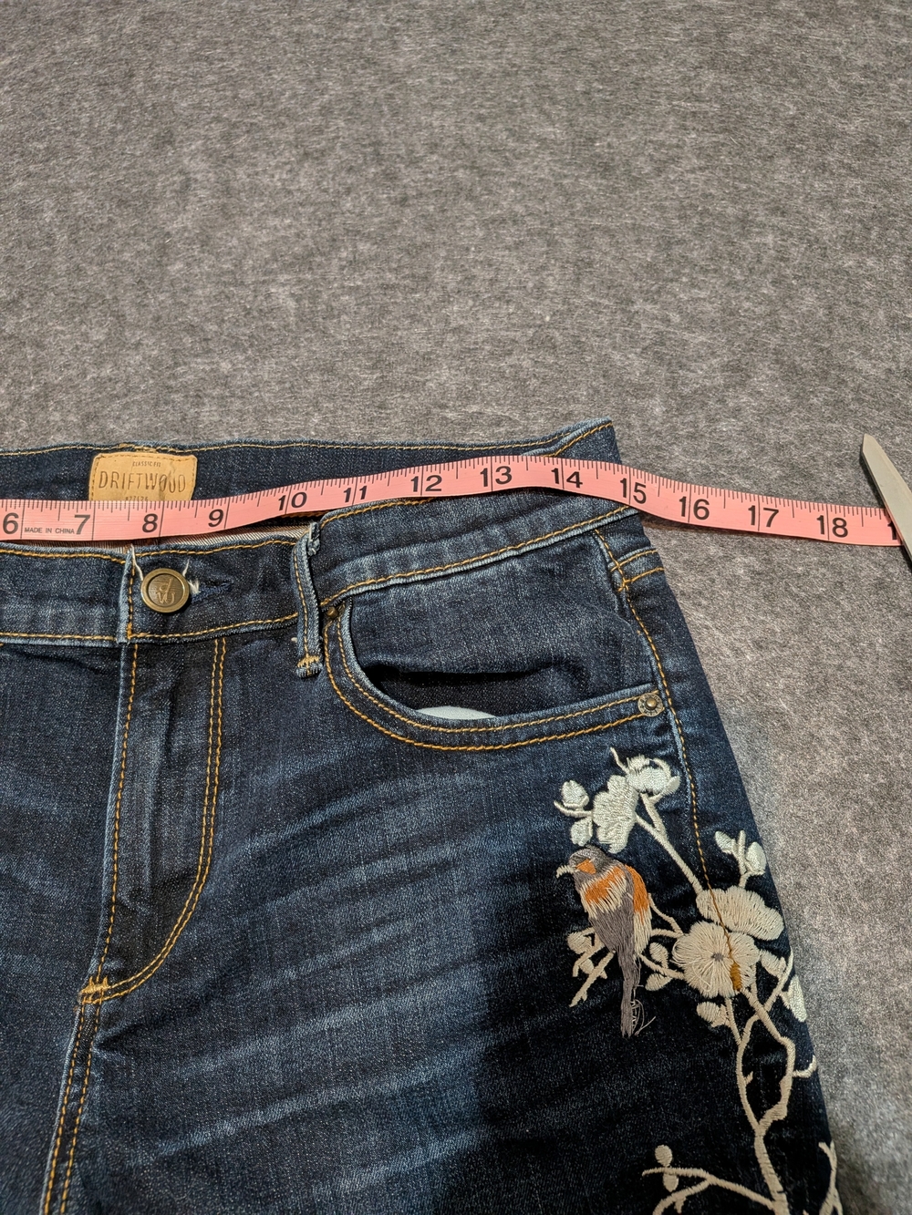 DRIFTWOOD Dark Indigo Skinny Jeans with White Floral Embroidery - Picture 4 of 13